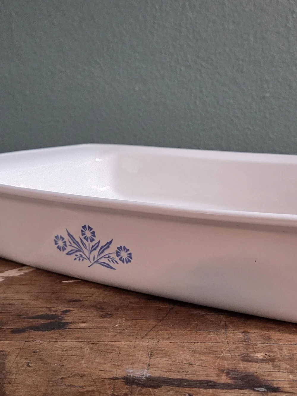 White Ceramic Baking Dish with Blue Floral Motif